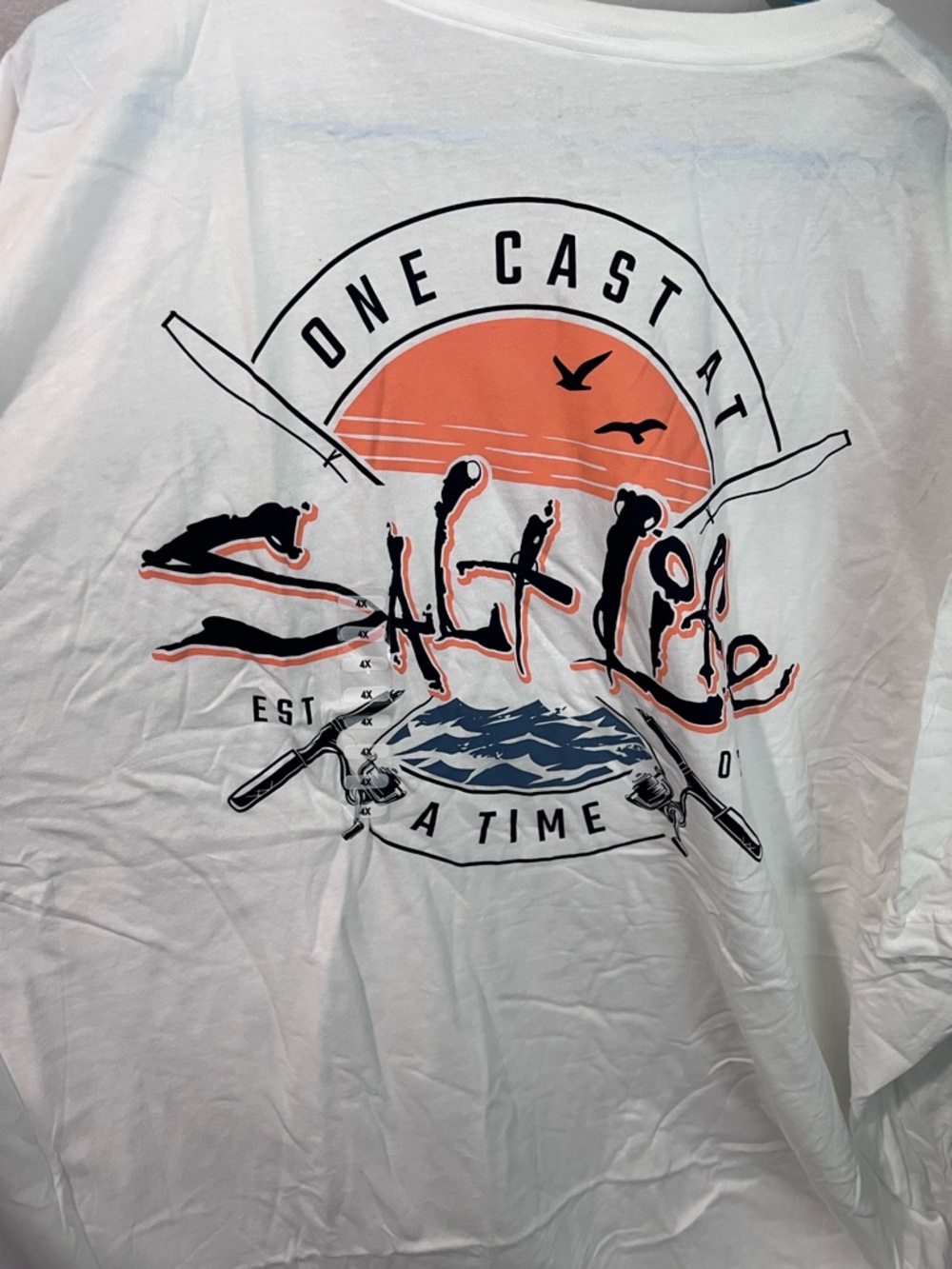 Salt Life White Short-Sleeve Tee with Orange & Navy Back Graphic